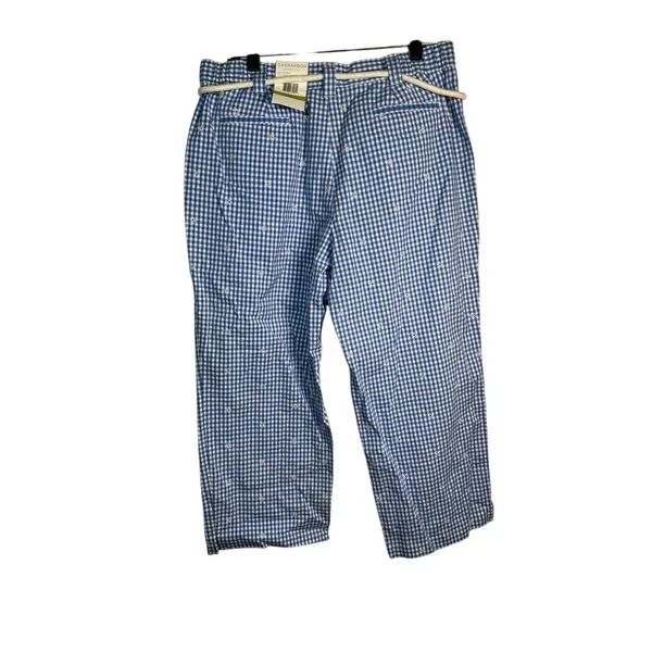 Sag Harbor Blue Gingham Check Casual Capri Pants Stretch Drawstring Comfort Sz14 - Image 6