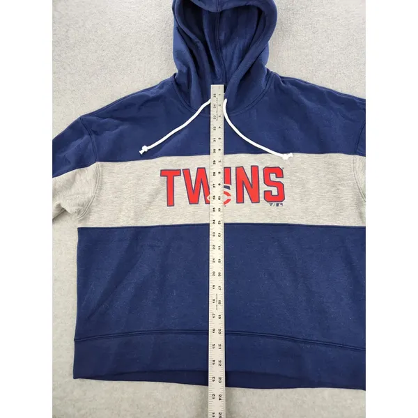 Fanatics Women Minnesota Twins Baseball Navy Stripe Logo Pullover Hoodie Sweatshirt LARGE - Image 8