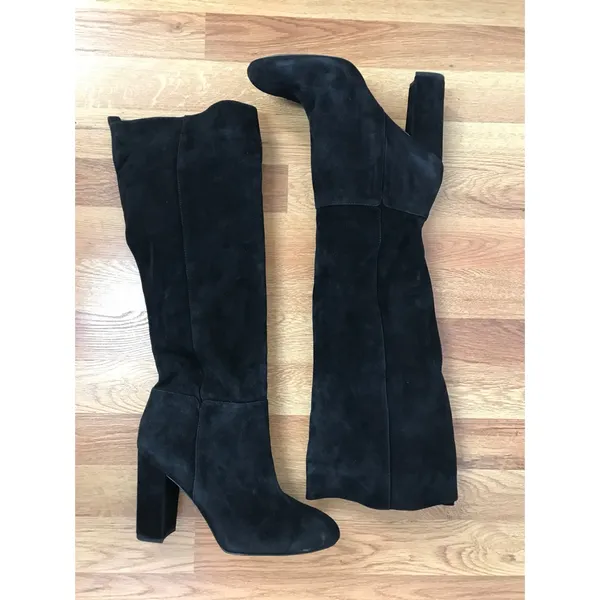 SAM EDELMAN Caprice Black Suede Knee High‎ Boot Size 9.5 Block Heel Pointed Toe - Image 9