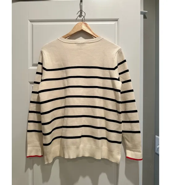 Joules Portlow Striped‎ Cotton Sweater Cream Navy Button Shoulder US 10 Nautical - Image 2
