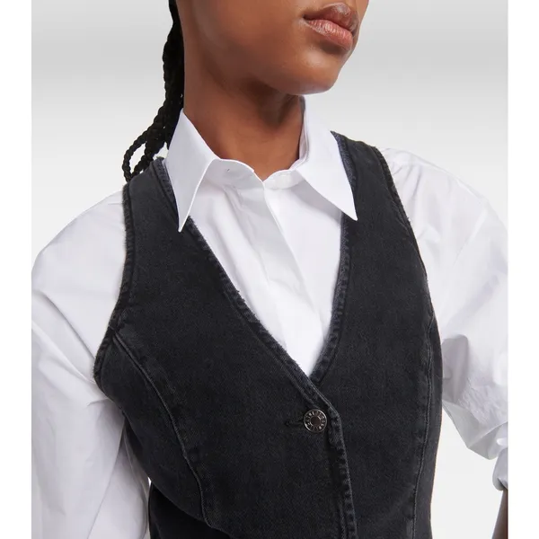 Agolde Heller Sleeveless Black Denim Button Front Structured Vest Spider XS - Image 2