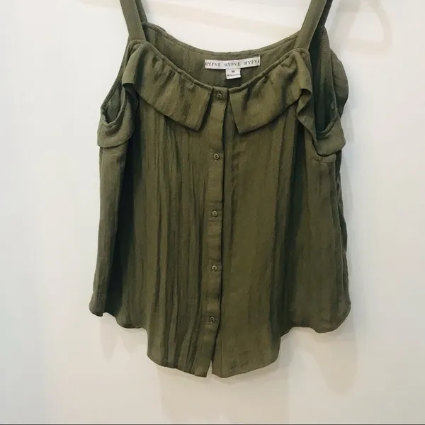 Olive green Hyfve Boutique Boho top sz Med - Image 6