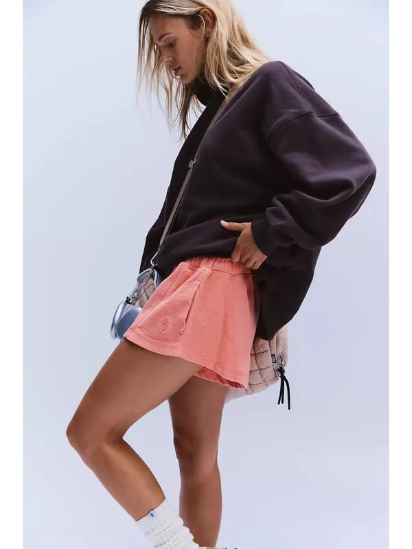 FREE PEOPLE Movement High Press High Rise Cotton Shorts in Peach X-Small NWT - Image 6