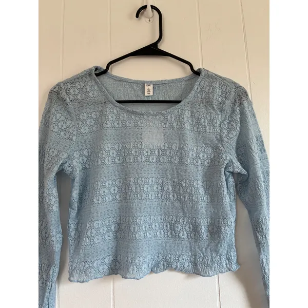 NWT BP. Nordstrom Light Blue Floral Lace Long Sleeve Crop‎ Top Size S - Image 2