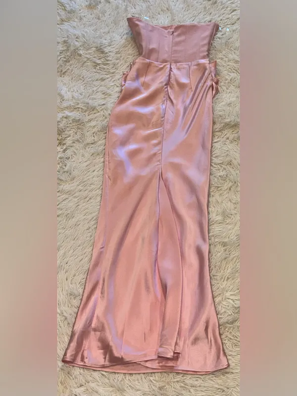 NEW HOUSE OF CB Persephone Strapless Corset Satin & Stretch Crepe pink Gown XS - Image 6