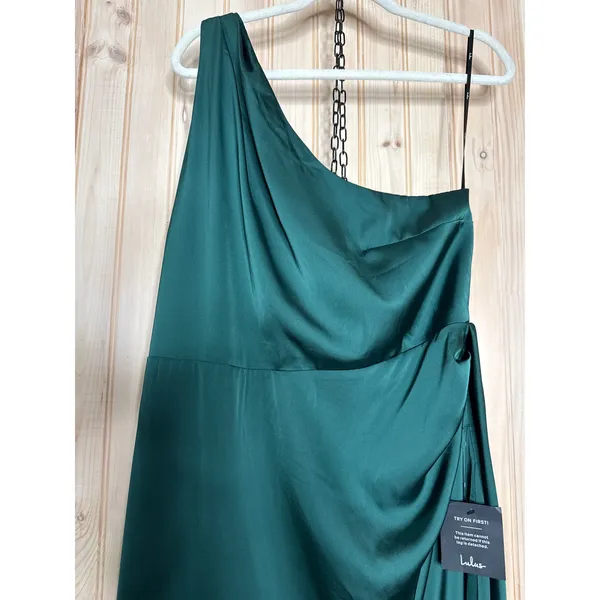 NWT Lulus Signature Elegance Emerald Satin One-Shoulder Maxi Dress Wedding Sz 1X - Image 7