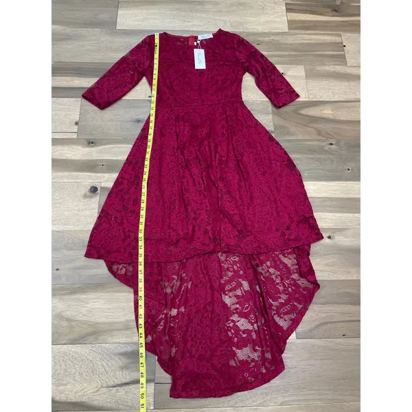 Anette NWT Small Red Wine Lace Dress High Low Hem Sheer Sleeves Lined - Image 8