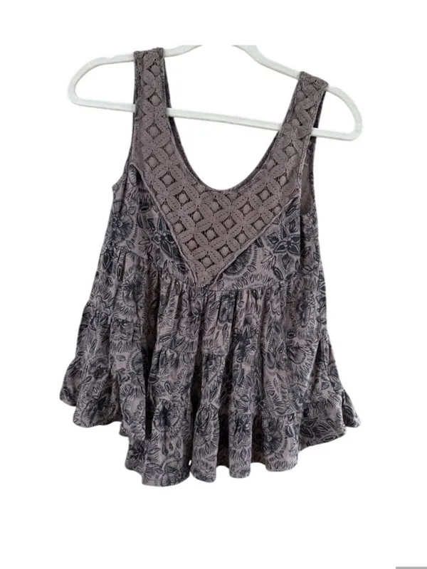 Free People Taupe Lace-Trim Printed Camisole - Image 2