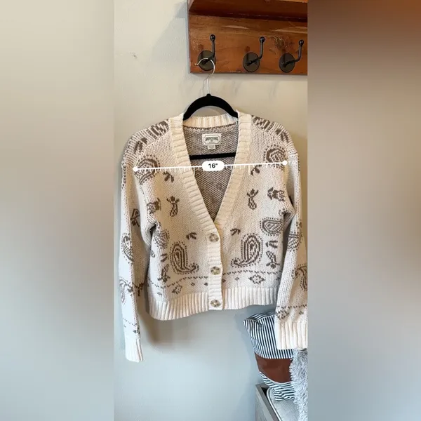 American Eagle Women's Cream and Brown Cardigan Size XS - Image 8