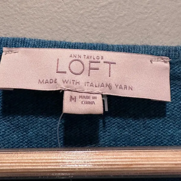 Loft Flounce Sleeve Knit Top‎ Wool Blend Medium Teal Shirt NWT - Image 3