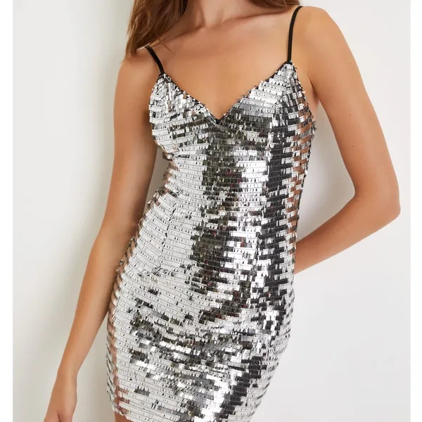 Lulus Exceptional Dazzle Dress Women’s M Silver Sequin Bodycon Mini Cocktail - Image 2