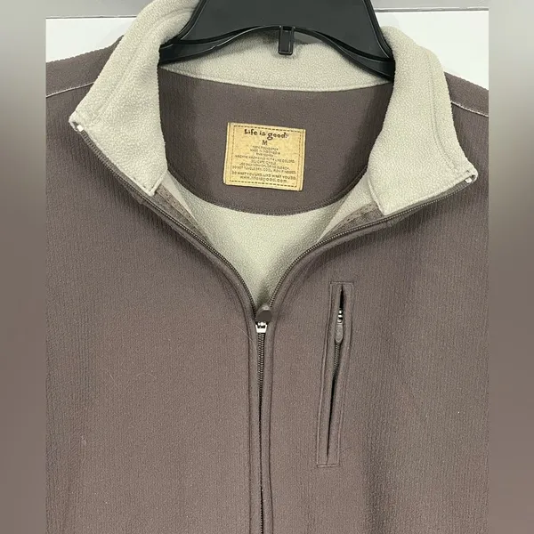 Life is Good Tan/Brown Fleece Zip Up Jacket Size Medium - Image 3