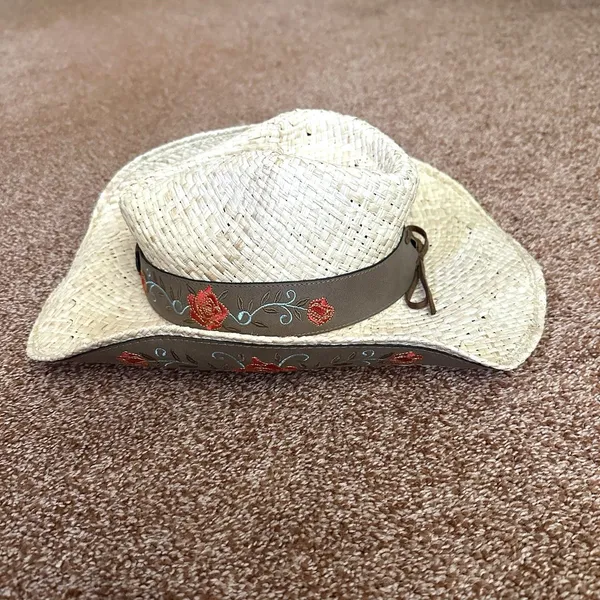 Kenny K Straw Hat Sm Embroidered Floral Western Festival Country Casual RM10L-E - Image 6