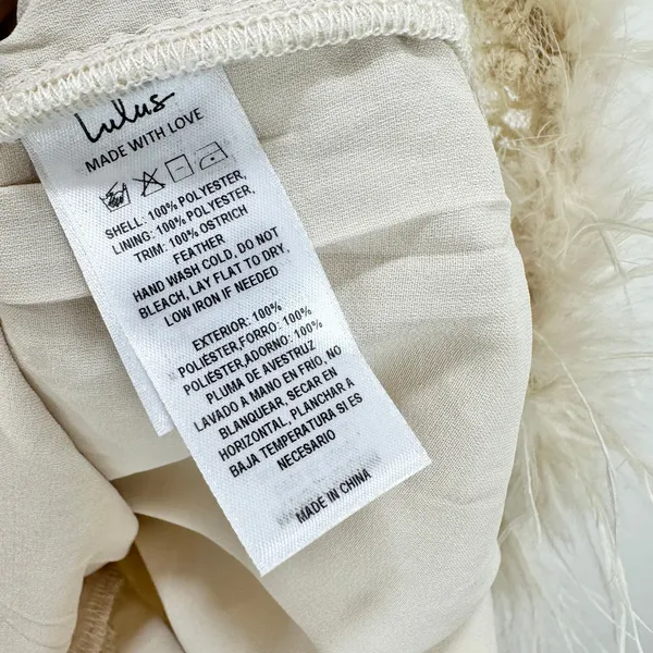 Lulus Uniquely Confident Cream Lace Feather Strapless Midi Dress Cocktail L NWT - Image 8