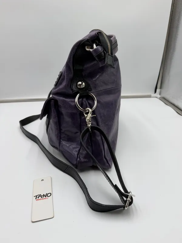 Vintage Tano Handbags 4015 Purple Leather Hobo Shoulder Crossbody Bag - Image 6