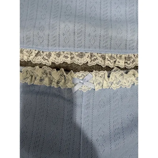Kacey Lee Baby Blue Pointelle Lace Trim Two Piece Set Cami Shorts L - Image 5