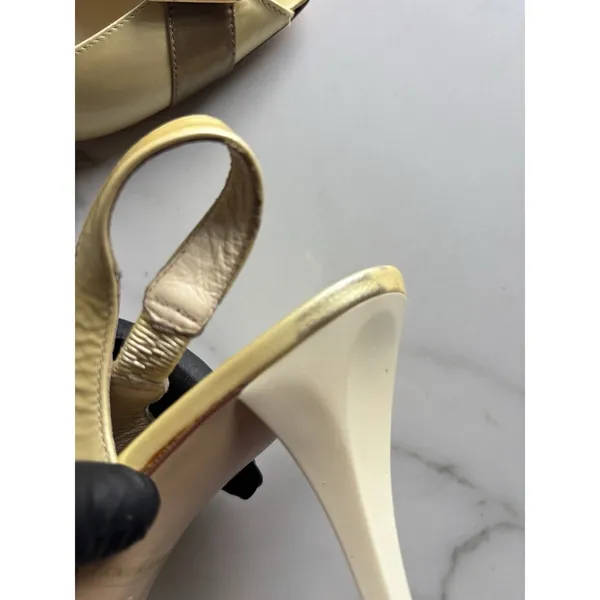 Amalfi by Rangoni Leather Peep Toe Slingback Heels Size 8AA Yellow Gold Italy - Image 10