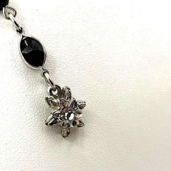 silver tone and black floral rhinestone pendant necklace - Image 3