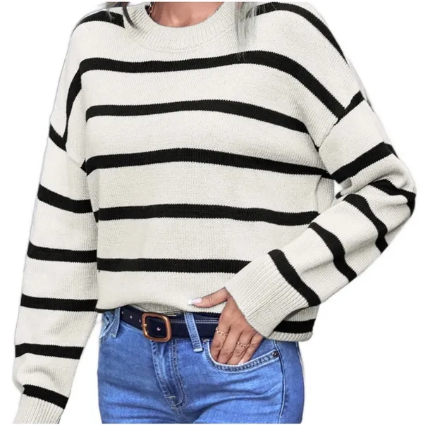 Oversized Striped Sweater White Size M - Image 2
