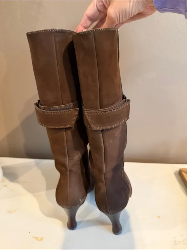 CROSS STAGE Chocolate Brown Suede Knee Boots Classic Heeled Adjustable Calf 7 - Image 6