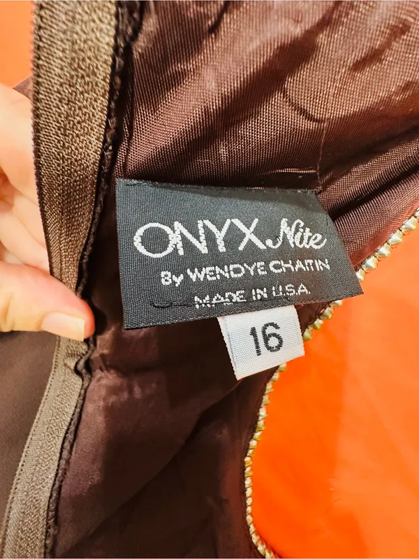 Onyx Nite Brown V-Neck Maxi Dress with Rhinestone Trim - Image 5