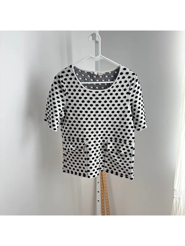 Anthropologie Moth EUC Women's Black White Polka Dot Jacquard Knit Sweater S - Image 3