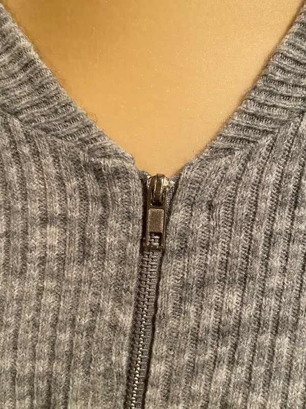 Gray Sweater Zip Up Jacket - Image 2