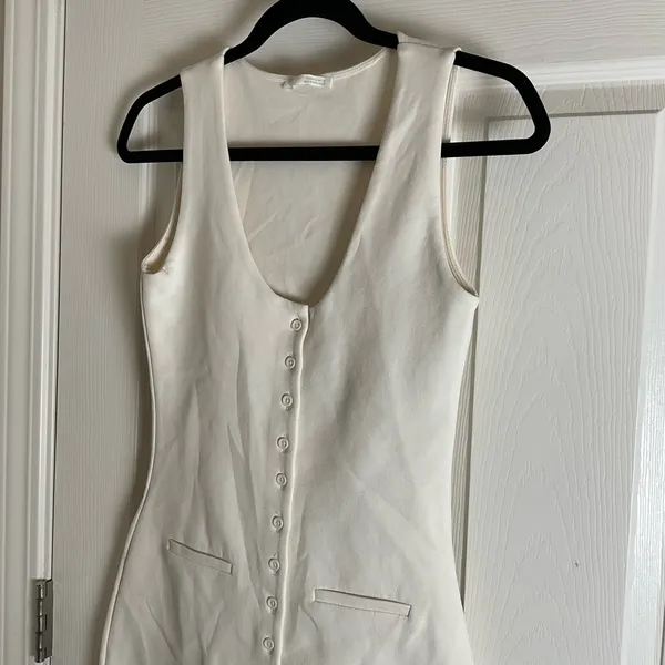 ZARA | Off-White Button-Down Mini Dress woman’s Size Medium - Image 3