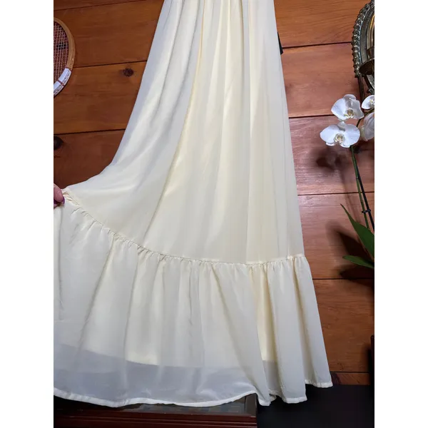NWT Lulus Soiree Celebration Light Yellow Ruffled Lace-Up Maxi Dress Tiered Sz L - Image 5