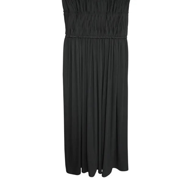 Peruvian Connection Small Black Micro Pleated V-Neck‎ Midi Dress Contemporary - Image 3