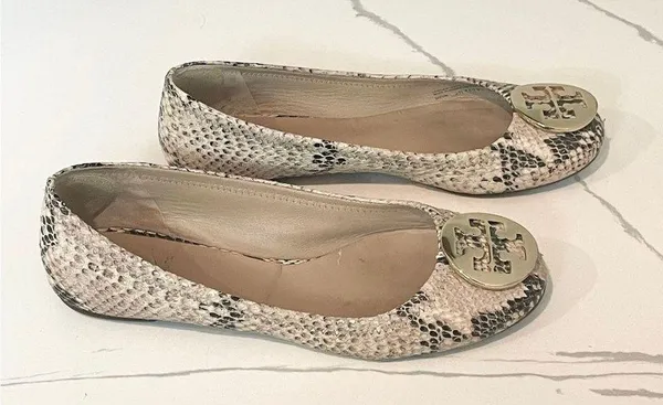 Tory Burch Snakeskin Ballet Flats - Cream and Black - Image 5