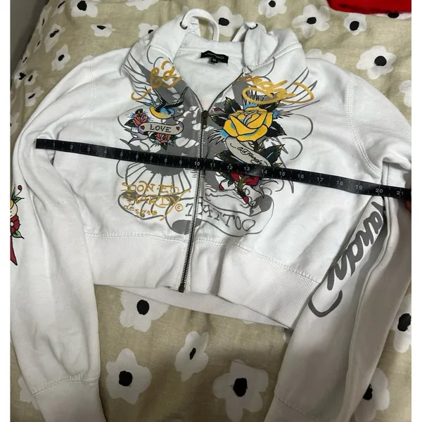 Ed Hardy White Cropped Zip Up Hoodie - Image 2