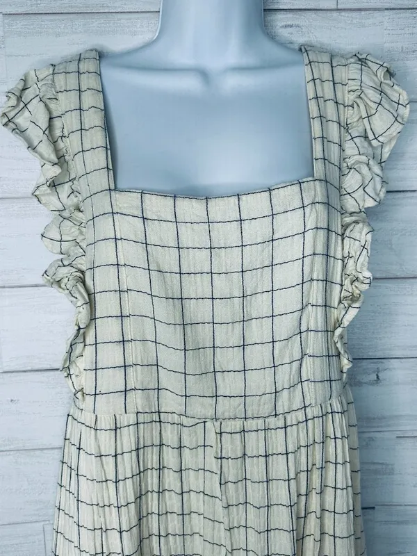 Evereve Window Pane Maxi Checkered Cream and Navy Sleeveless Dress Size Small - Image 6