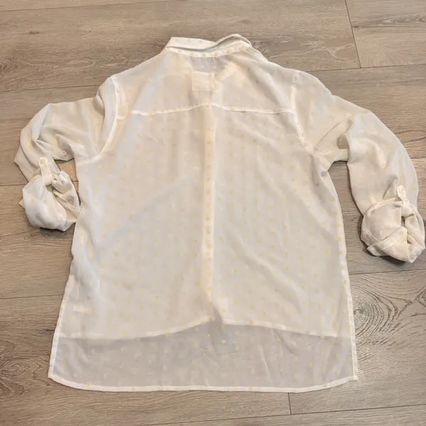 Hollister Top Small Womens Polka Dot Button‎ Down Shirt Sheer *flaws - Image 2