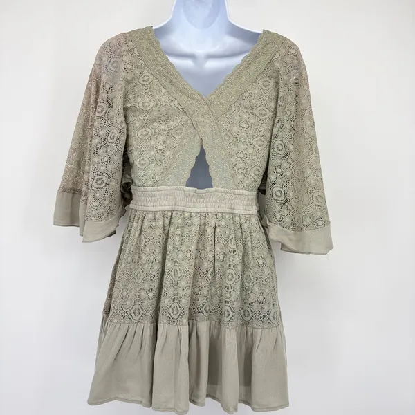 Mable Lace Romper Womens SM Sage Green Boho Bell Sleeve Vacation Cottagecore‎ - Image 11