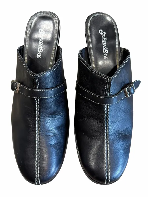 St John’s Bay Y2K Leather Shoes Size 8 Black Mules Clogs Buckle Office Neutral - Image 12