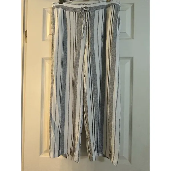 Per Se White And Black Striped Linen Crop Wide Leg Pants Women M Breezy Classic - Image 2