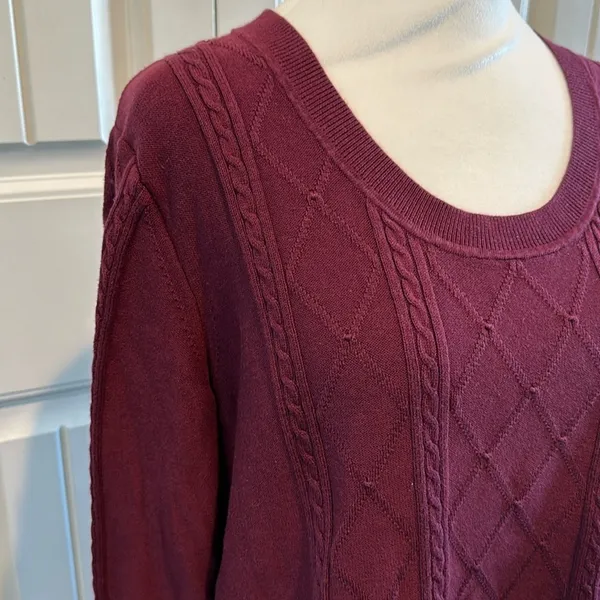 Banana Republic XL Burgundy Scoopneck Cable Knit‎ Sweater - Image 2