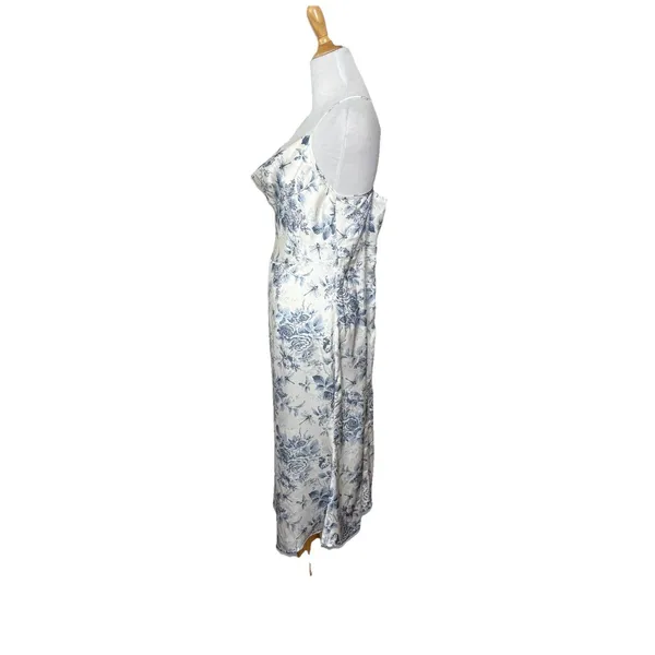 Cider Cowl Neck Blue White Dragonfly Satin Dress Cottagecore Criss Size Large - Image 3