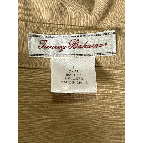 Tommy Bahama Silk Linen Button Front Maxi Shirt Dress Beige Size Large Resort - Image 5