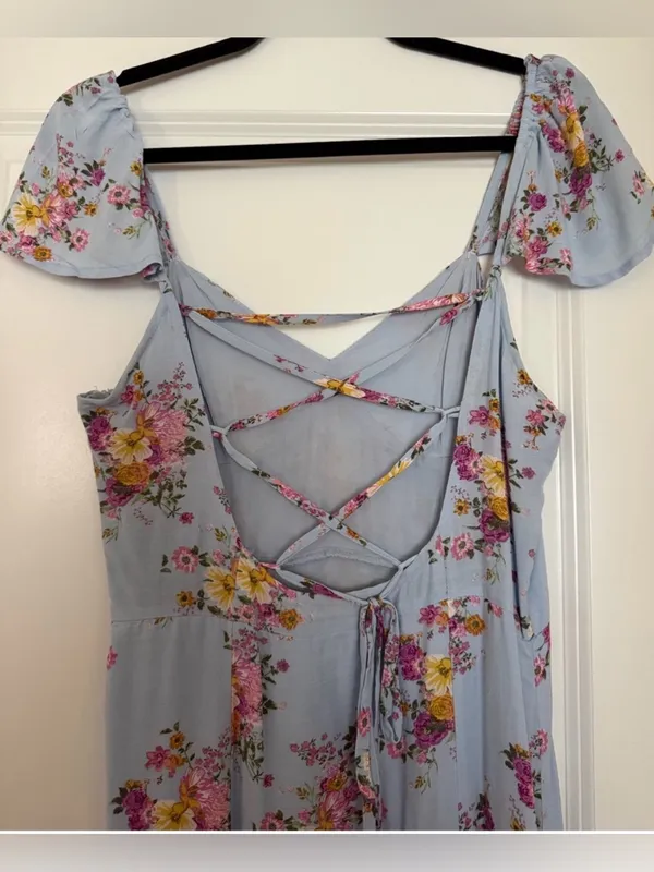 Rewind Light Blue Floral Maxi Dress - Image 3