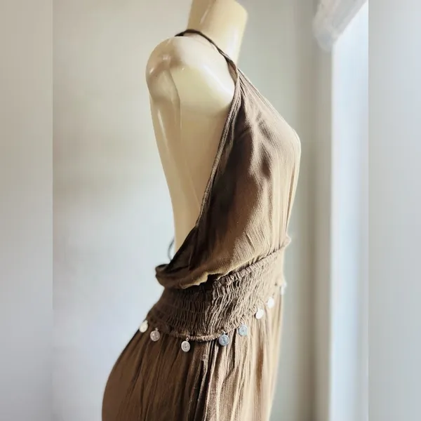 Earthbound Trading Co halter neck, gathered waist, harem leg jumpsuit, olive S - Image 10
