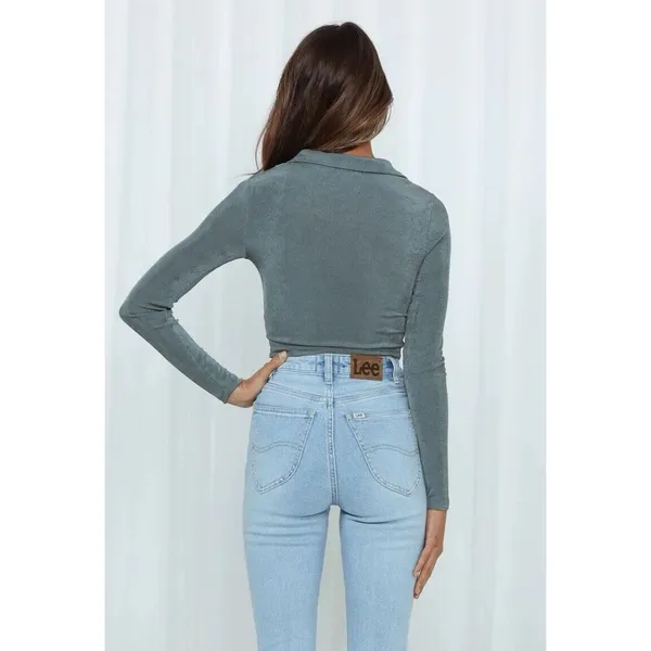 Hello Molly Patience Needed Crop Khaki Long Sleeves‎ Green Size S - Image 4
