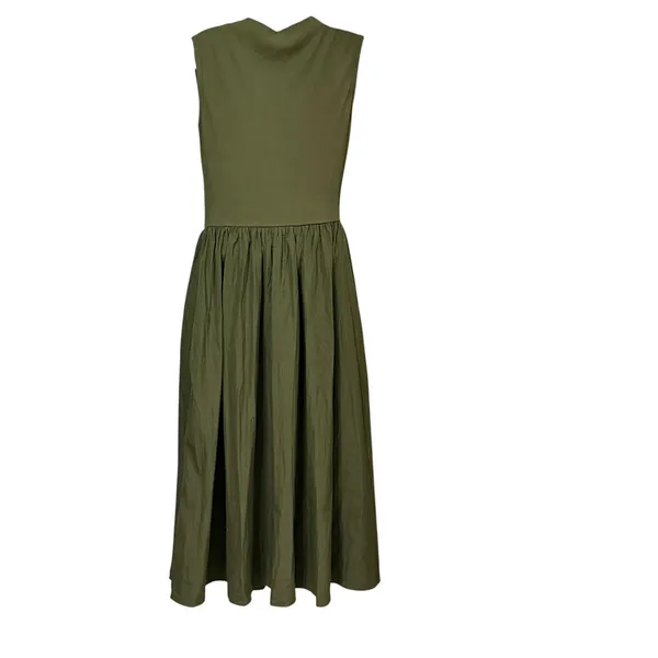 Miusol Olive Green Sleeveless Draped Mock Neck Ribbed A-Line Midi Dress Large - Image 3