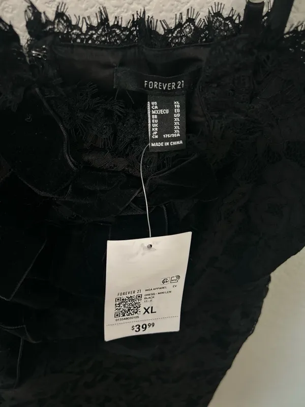 Forever 21 Eyelash Lace Bow Mini Dress Black Spaghetti Strap NWT Size XL - Image 6