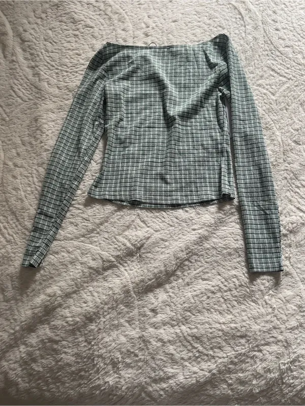 Princess Polly Every Second Boat Neck Long Sleeve Top Green Check - Image 7