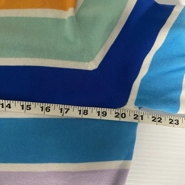 Lands' End‎ Cardigan Women’s Size L TALL Purple Orange Striped Button Up Cotton - Image 9