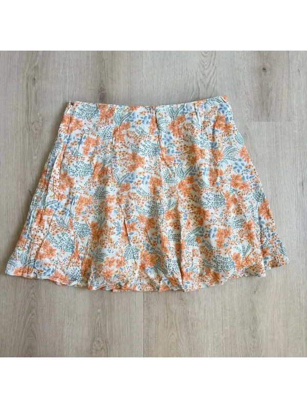 American Eagle NWT Women's Orange Blue Floral Skater Skirt Size L - Image 5