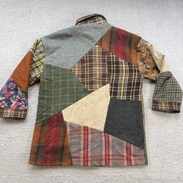 Sacred Threads Women Patchwork Wool Jacket Multi Color Plaid Boho S/M - Image 2
