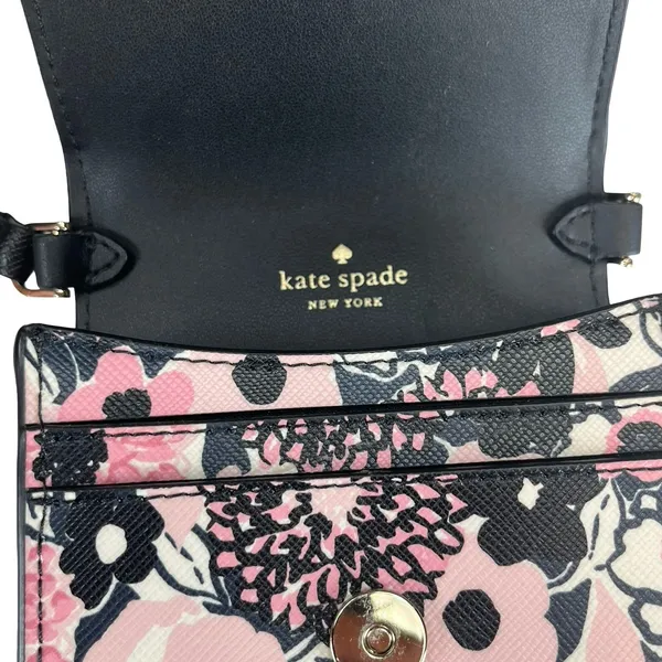 Kate Spade Staci North/South Flap Phone Crossbody Dahlia Floral Pink Multi Black - Image 6